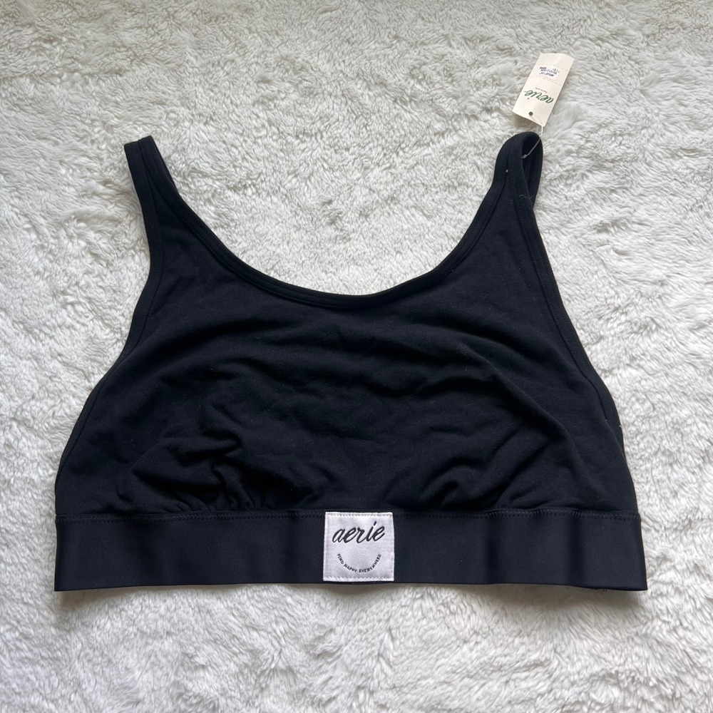 Aerie Real Good Black Scoop Neck Bralette Adjustable Straps Large 069-2694-3349
